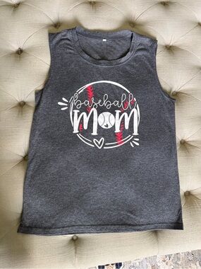Baseball Mom Muscle Tee - Charcoal